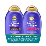 OGX Thick & Full + Biotin and Collagen for Hair Volume & Body, Sulfate Free Volumizing Shampoo & Conditioner Set for Fine & Thinning Hair, Nutrient-Infused, Vitamin B7, 2 Pack