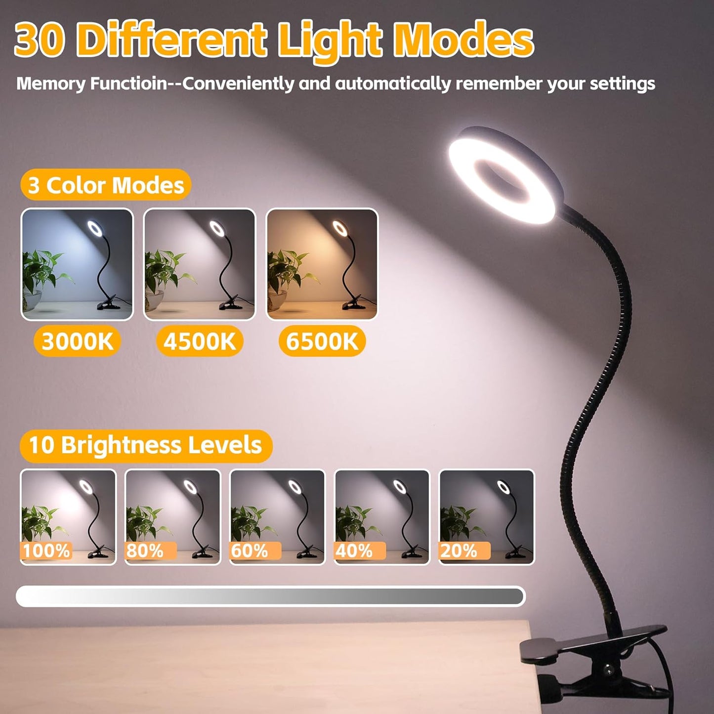 Foneso_Desk_Lamp_Clip_on_Light,_48_LED_USB_Lamp_with_3_Color_Modes_10_Brightness_Levels,_360°_Flexible_Gooseneck_Eye_Protection_Bed_Night_Light_for_Reading,_Makeup,_Craft_(Black)
