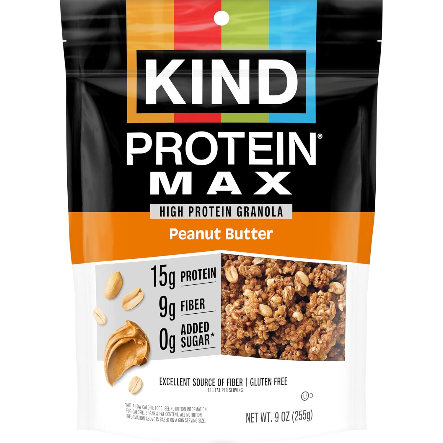 KIND_Protein_MAX_Granola_Clusters,_Peanut_Butter_-_15g_Protein,_0g_Added_Sugar,_Low_Sugar_(4g_Total),_Keto_Friendly,_Gluten_Free,_Non-GMO,_High_Protein_Breakfast_Granola_&_Snack,_Resealable_Bag,_9oz