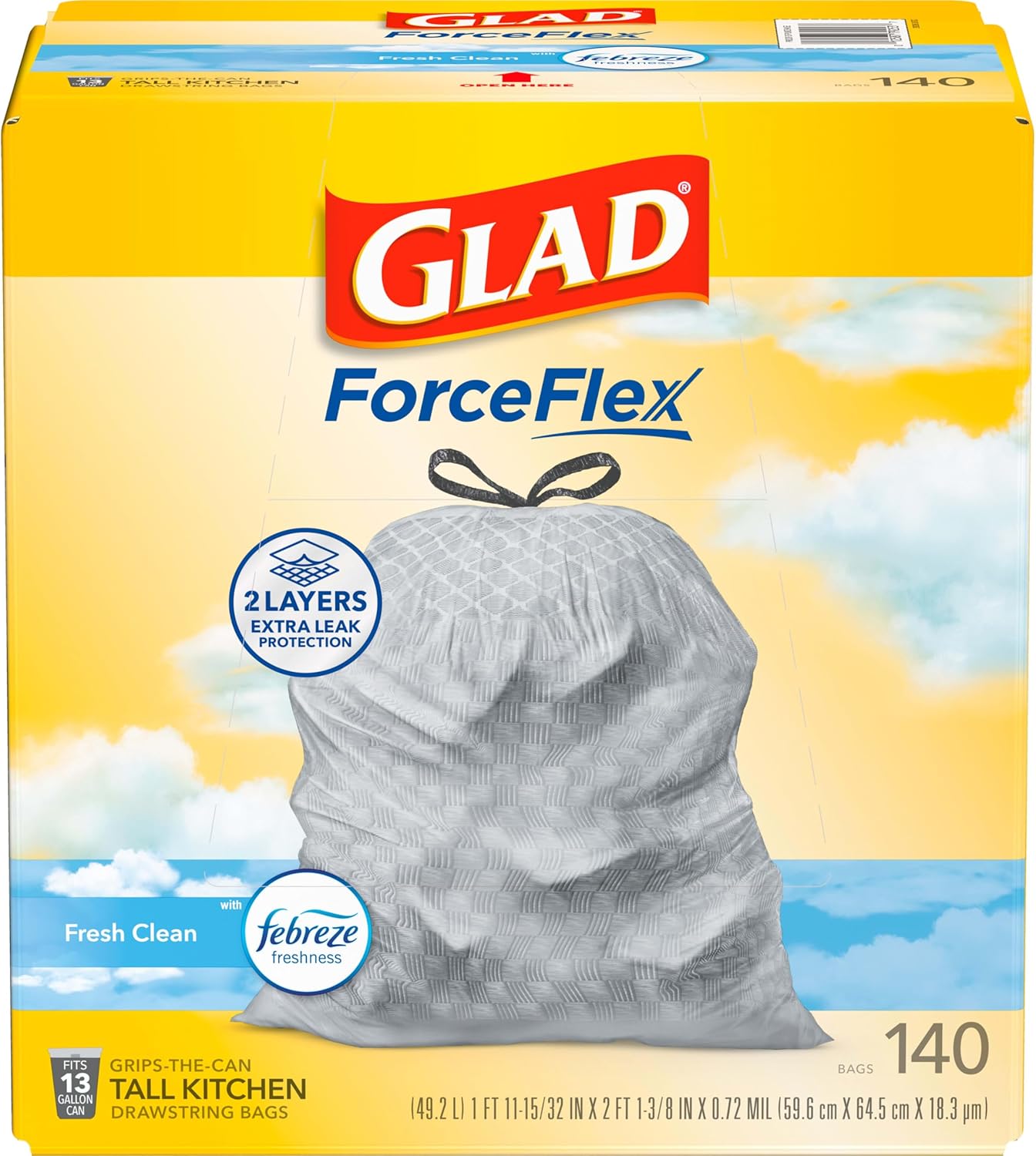 Glad_ForceFlex_Tall_Kitchen_Trash_Bags,_13_Gallon,_Fresh_Clean,_140_Count_(Package_May_Vary)