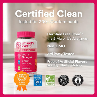 SmartyPants_Women's_Multivitamin_Gummies,_Omega_3_DHA/EPA,_Methylfolate,_CoQ10,_Vitamin_D3,_C,_B12,_B6,_A,_K,_Zinc,_Three_Fruit_Flavors,_90_Count_(30_Day_Supply)