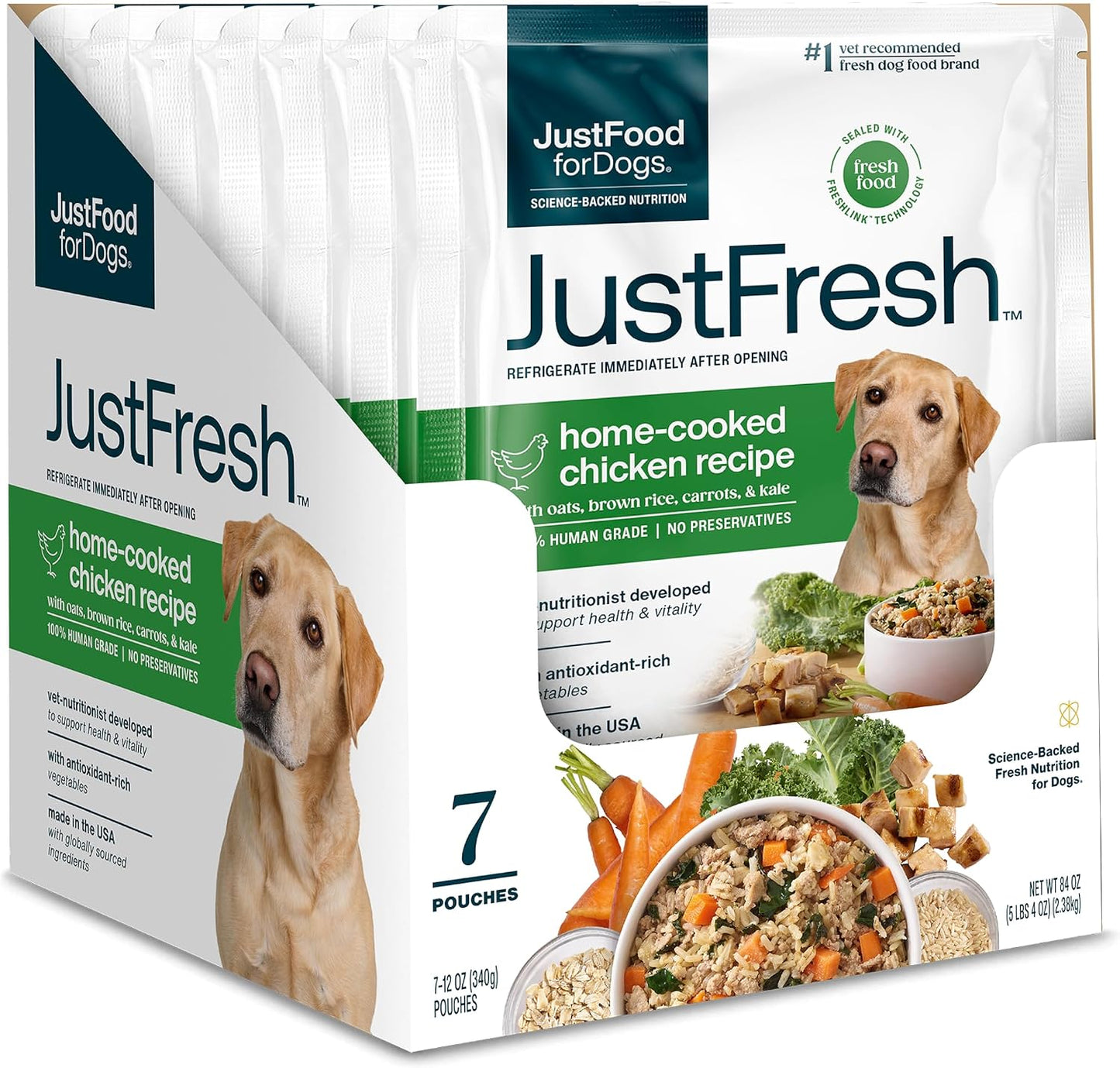 JustFoodForDogs_JustFresh_Wet_Dog_Food,_Fresh_Pet_Meals_and_Toppers_with_No_Preservatives,_Resealable_Package,_Human_Grade,_Home-Cooked_Chicken,_12_oz_-_7_Pack