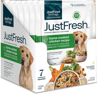 JustFoodForDogs_JustFresh_Wet_Dog_Food,_Fresh_Pet_Meals_and_Toppers_with_No_Preservatives,_Resealable_Package,_Human_Grade,_Home-Cooked_Chicken,_12_oz_-_7_Pack