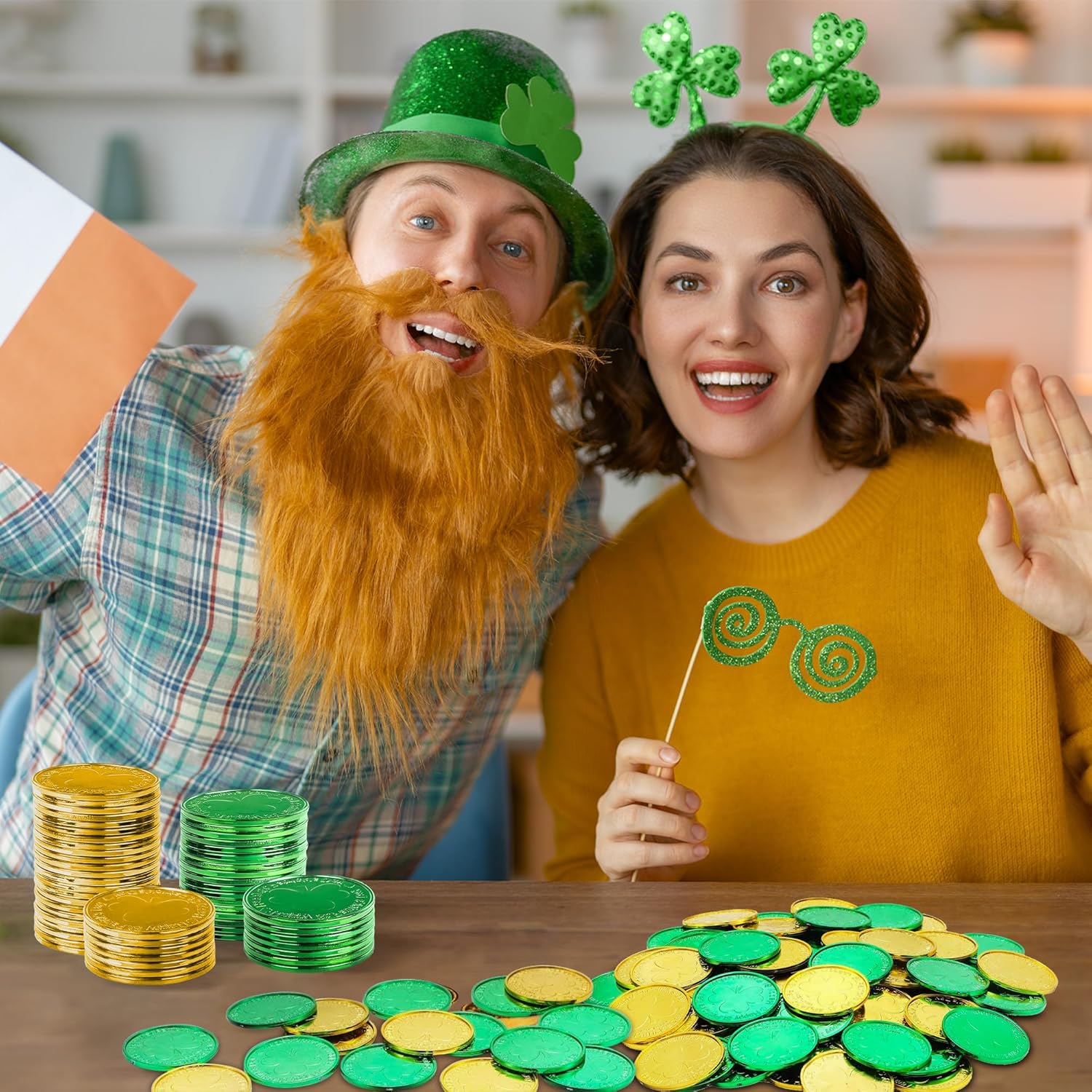 OHOME_Gold_Coins_St_Patricks_Day_-_120_Pieces_Shamrock_Plastic_Coins_Green_and_Gold_St._patrick's_Day_Accessories_for_St_Patricks_Day_Decorations_Birthday_Crafts_Party_Favors_Decor