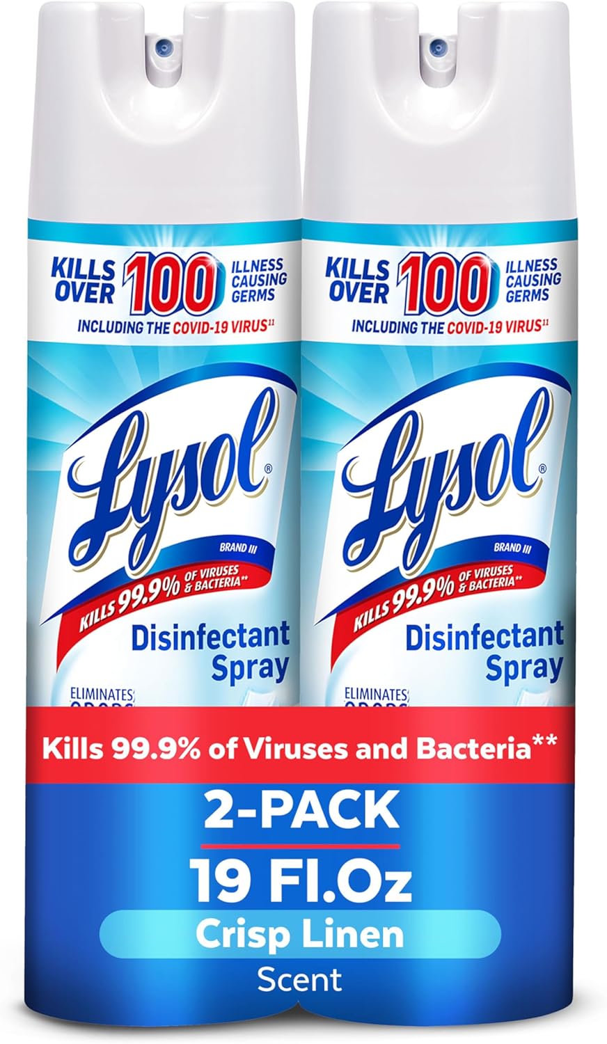Lysol_Disinfectant_Spray,_Household_Essential_Cleaning_Supplies,_Multi-Purpose_Room_Spray,_Antibacterial_Sanitizer_Spray,_Upholstery_Deodorizer,_Home_and_Bathroom,_Crisp_Linen,19_Fl_Oz_(Pack_of_2)