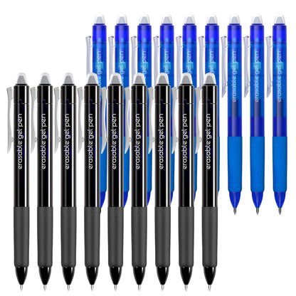 Vanstek 18 Pack Retractable Erasable Gel Pens Clicker, 9 Black &amp;amp; 9 Blue, Fine Point(0.7), Make Mistakes Disappear, Premium Comfort Grip Black &amp;amp; Blue Ink for Writting, Note Taking and Crossword Puzzles