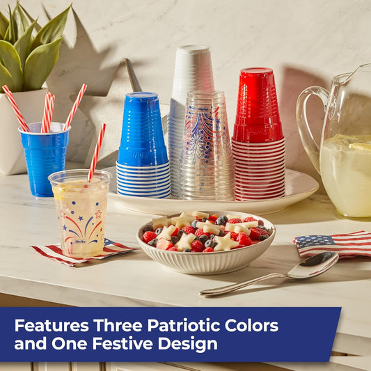 Hefty_Party_On_Disposable_Plastic_Party_Cups,_76_Count,_16_Oz_Cups_in_Assorted_Patriotic_Colors_and_18_Oz_Clear_Cups_with_Festive_Firework_Print_for_Fourth_of_July_Celebrations_and_Summer_Entertaining