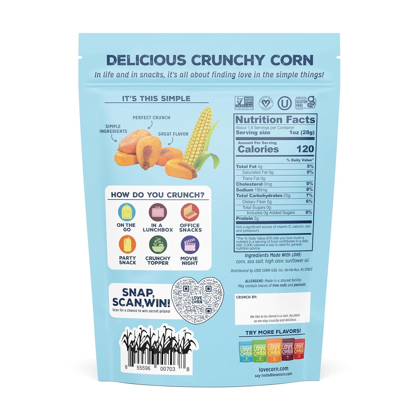 LOVE_CORN_Sea_Salt_|_Delicious_Crunchy_Corn_Natural_Snack_|_4_Ounce_x_1_Bag_|_Non-GMO,_Low-Sugar,_Gluten-Free,_Plant_Based,_Vegan,_Low_Sugar