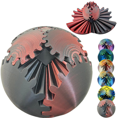 Gear Ball 3D Printed Spin Ball Cube Fidget Toys, Gear Sphere Fidget Toy, GearSphere Desk Toy Stress Fidget Balls, Fidgets Spinners for Adults &amp;amp; Kids Anxiety Relaxing (Laser Dark Red, 3.1 Inch)