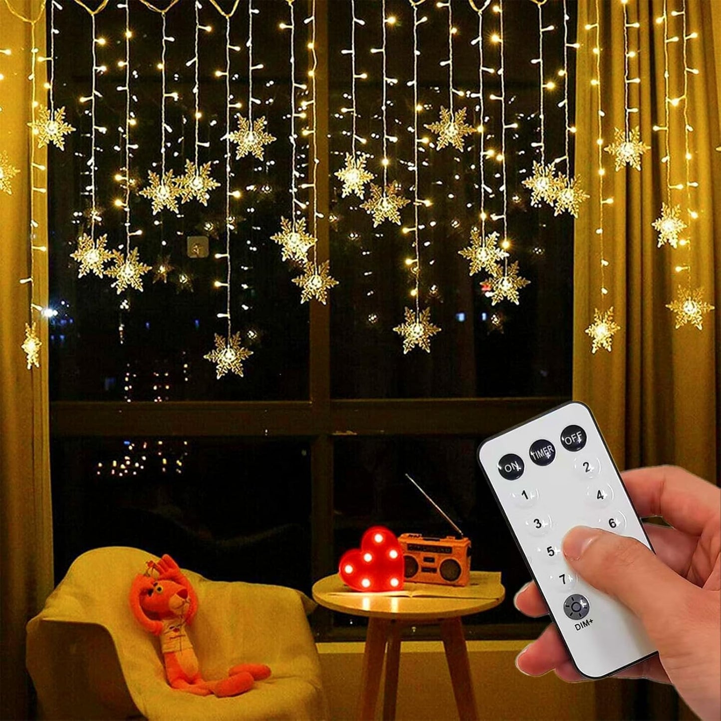 String_Lights_LED_Curtain_Light,_96_LED_Fairy_Hanging_String_Lights_Waterproof_Christmas_Snowflake_Lights_with_Wireless_Control_for_Outside_Indoor_Bedroom_Party_Fence_Patio_-_Warm_White