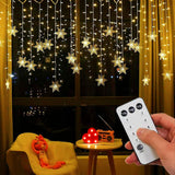String Lights LED Curtain Light, 96 LED Fairy Hanging String Lights Waterproof Christmas Snowflake Lights with Wireless Control for Outside Indoor Bedroom Party Fence Patio - Warm White