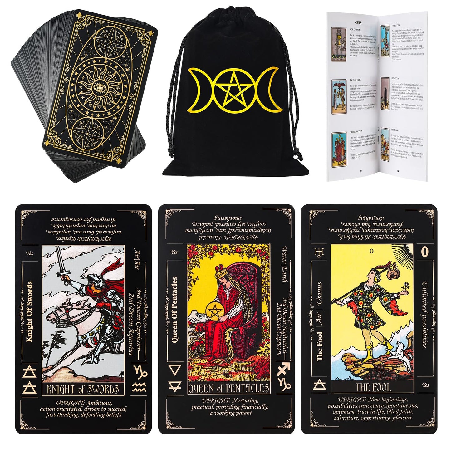 Fofeadm Tarot Cards with Guide Book &amp;amp; Linen Carry Bag, 78 Classic Original Tarot Cards Deck Fortune Telling Game with Meanings on Them for Beginners to Expert