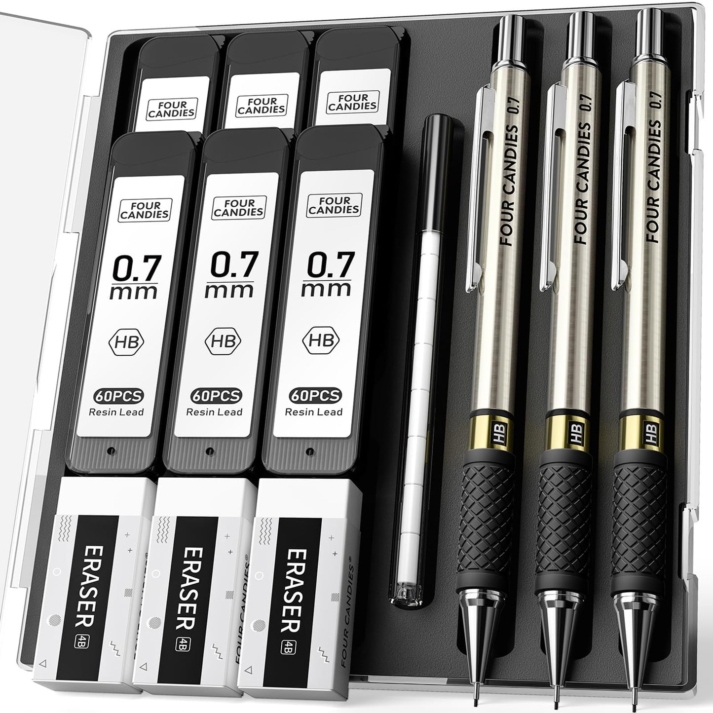 3PCS Metal Mechanical Pencil Set with 0.7mm Medium Point, 360 Leads, 12 Erasers, Art Mechanical Pencils Pack with Storage Case for School Writing, Sketching, Drawing &amp;amp; Professional Drafting
