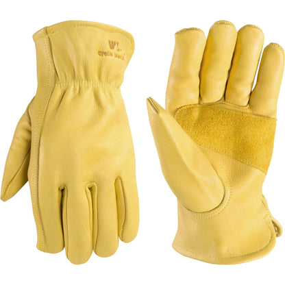 Wells Lamont Leather Work Gloves for Men – Grain Cowhide, Reinforced Palm – Ideal for Construction, Farming, Ranching – Ergonomic Fit, Keystone Thumb, Elasticized Wrist – Saddletan, Large (1129L)