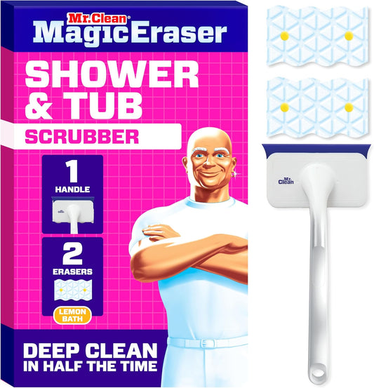 Mr._Clean_Magic_Eraser_Shower_&_Tub_Scrubber,_Bathroom_Cleaner,_All_in_One_Bathroom_Cleaner,_Lemon_Starter_Kit,_1_Scrubber_&_2_Foaming_Magic_Erasers