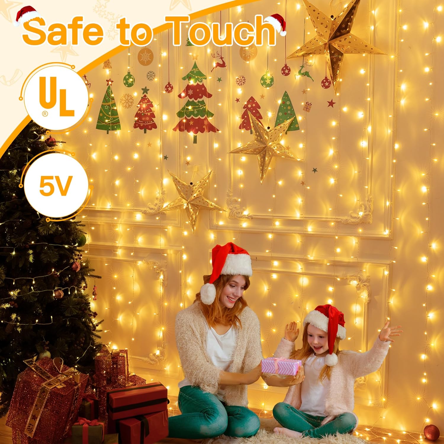Ollny_Curtain_Lights_6.6x6.6ft,_200_LED_String_Lights_with_Remote_8_Modes_Dimmable_Timer,_USB_Power_Fairy_Light_for_Bedroom_Backdrop_Indoor_Wall_Window_Christmas_Decorations,_Warm_White