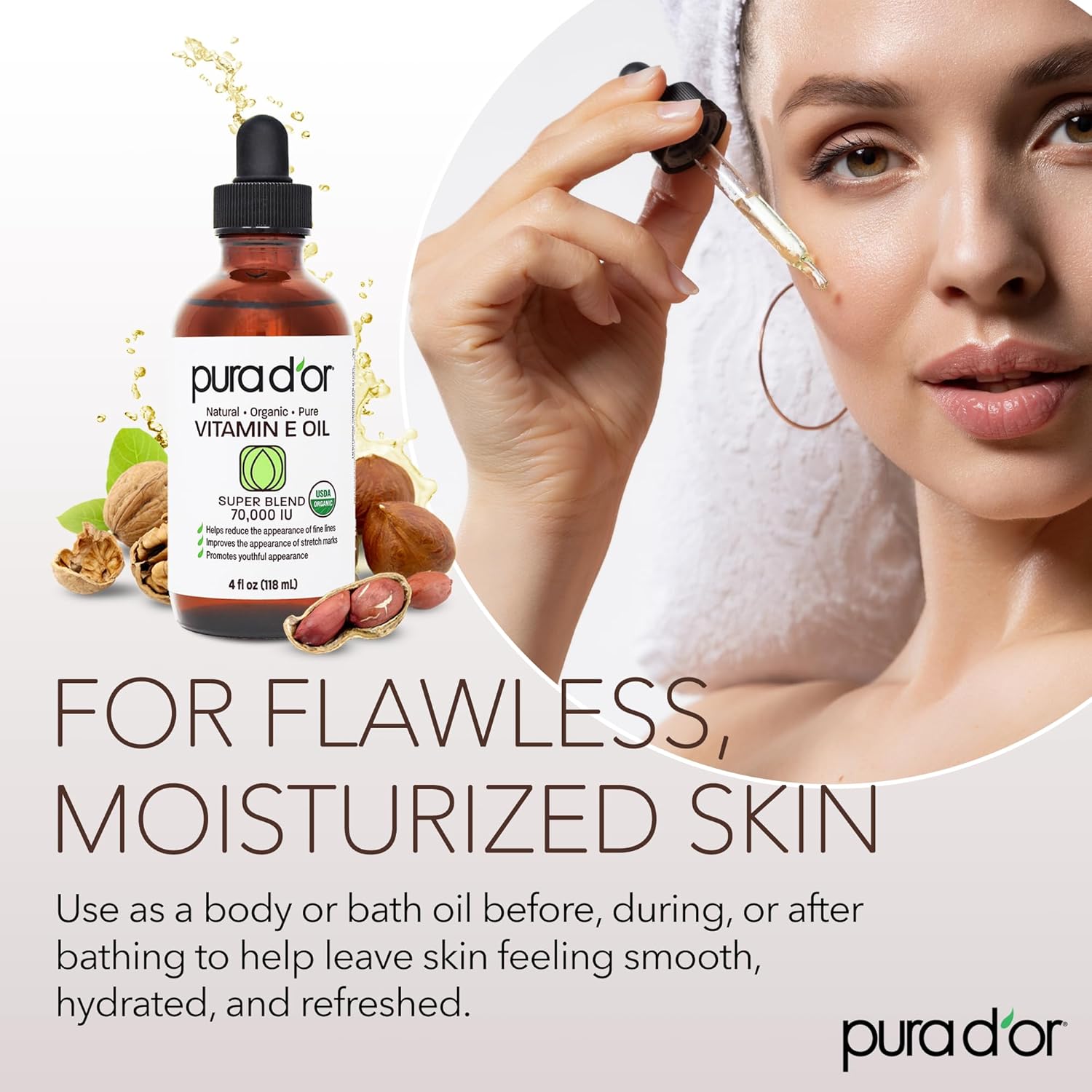 PURA_D'OR_4_Oz_Organic_Vitamin_E_Oil_70,000_IU,_USDA_Certified_Face,_Body,_Hair_&_Bath_Oil_with_Argan,_Jojoba,_Rosehip,_Apricot,_Almond_&_Avocado,_Lightweight_Moisturizing_Blend_for_Soft,_Smooth_Skin
