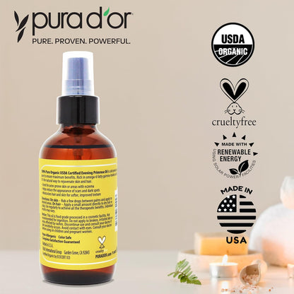 PURA_D'OR_Organic_Evening_Primrose_Oil_(4oz)_100%_Pure_Cold_Pressed_w/Natural_Essential_Fatty_Acids_&_Antioxidant_Rich_-_Moisturizes,_Rejuvenates,_Renews_&_Restores_-_Skin,_Hair_&_Face