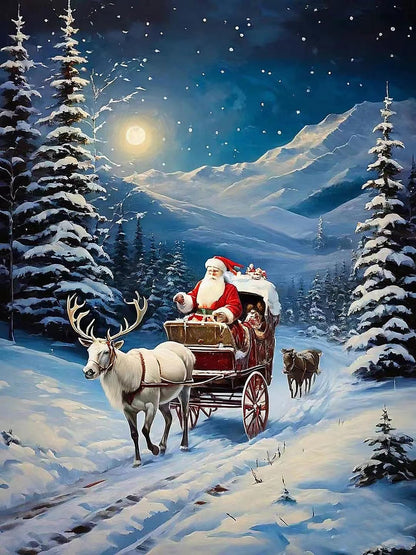 ULLiaN 5D Diamond Painting Christmas Kits, DIY Full Drill Embroidery Picture Diamond Art Cross Stitch, Moonlight Santa Claus Pictures by Numbers Set for Winter Home Wall Decor Gifts 12x16inch
