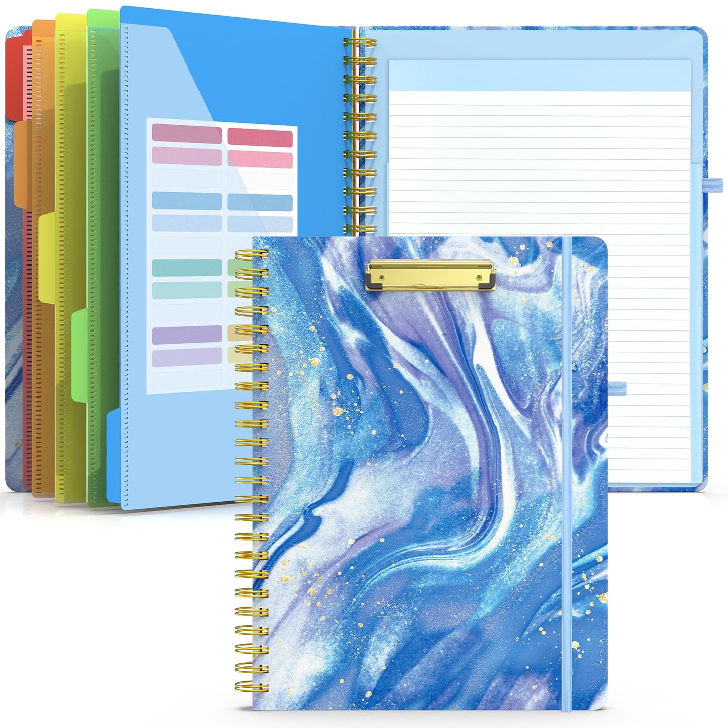 Sooez Clipboard Folio with Refillable Notepad, Folder with 10 Storage Pockets for Letter Size, Spiral Clipboard Notebook, Cute Portfolio for School, Office &amp;amp; Nursing