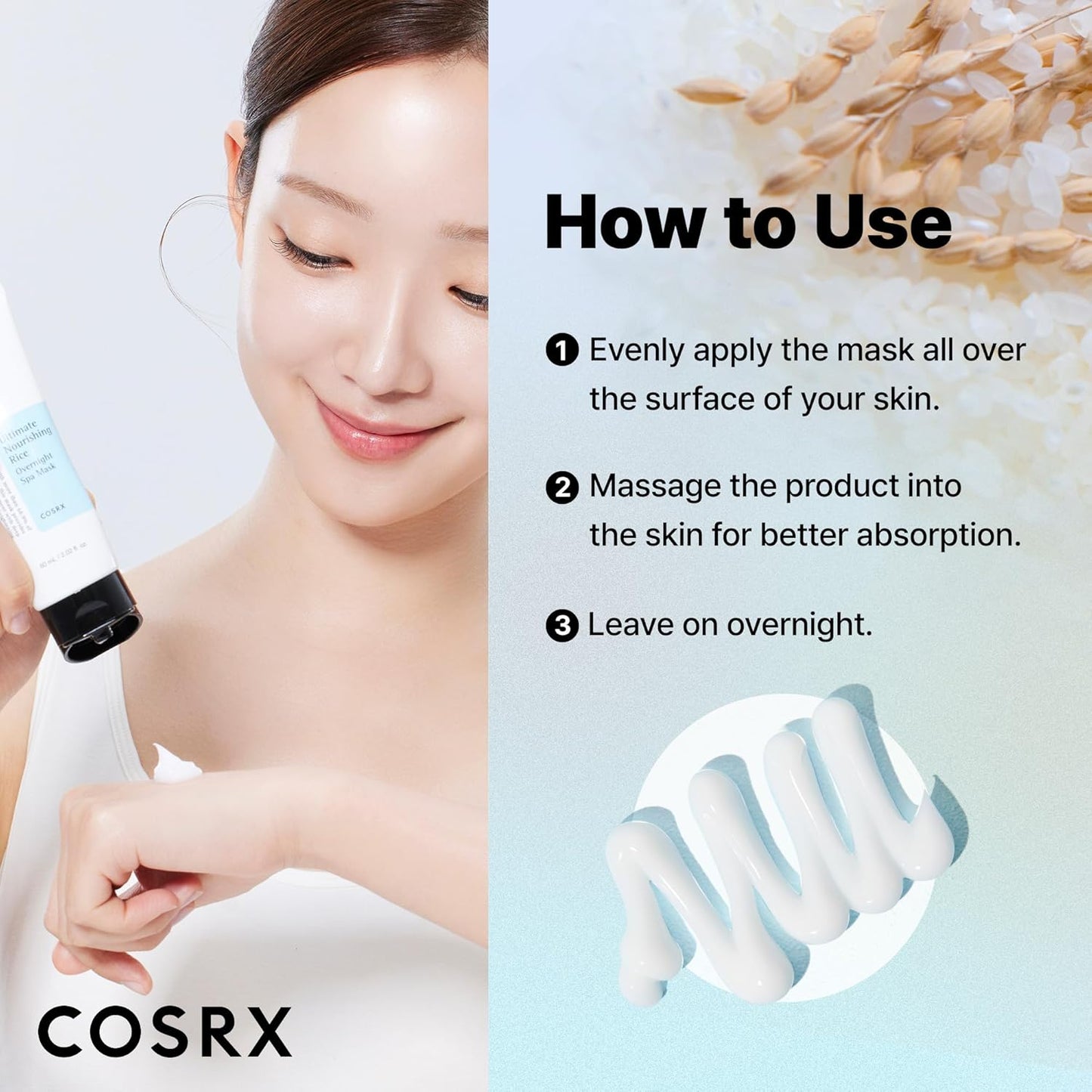 COSRX_Ultimate_Nourishing_Rice_Overnight_Spa_Mask,_60ml_/_2.02_fl.oz_|_Rice_Extract_68%_and_Niacinamide_2%,_Korean_Skin_Care,_Animal_Testing_Free