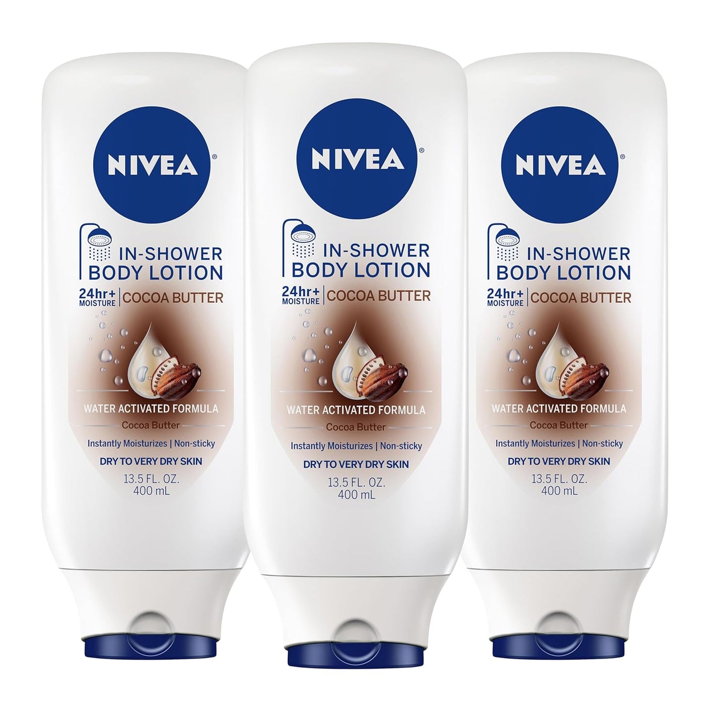 NIVEA_Cocoa_Butter_In_Shower_Lotion,_Water_Activated_In_Shower_Moisturizer_for_Dry_Skin_to_Very_Dry_Skin,_13.5_FL_OZ,_Pack_of_3