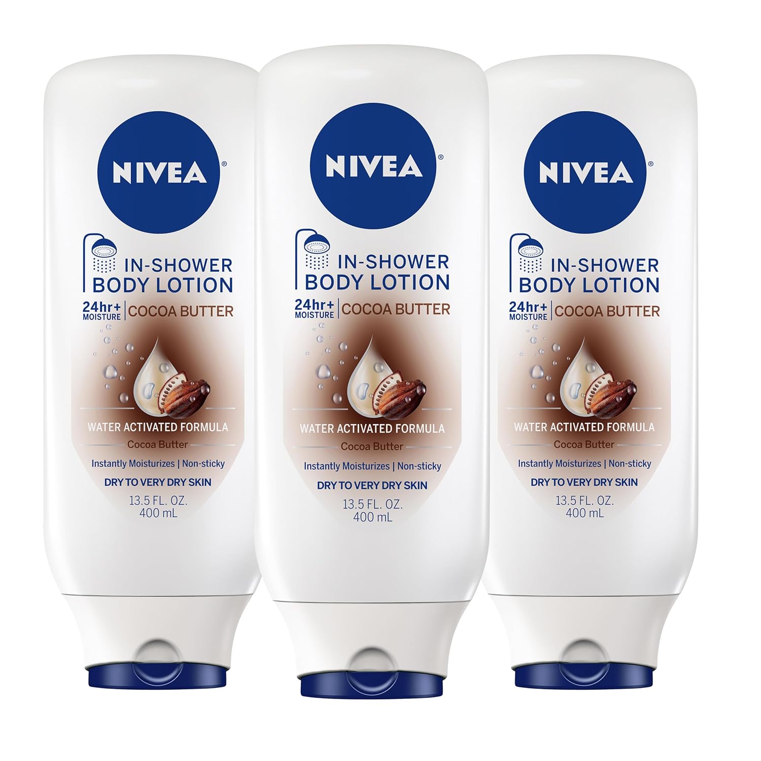NIVEA_Cocoa_Butter_In_Shower_Lotion,_Water_Activated_In_Shower_Moisturizer_for_Dry_Skin_to_Very_Dry_Skin,_13.5_FL_OZ,_Pack_of_3