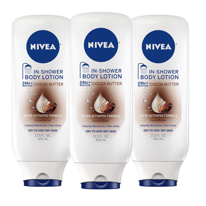 NIVEA_Cocoa_Butter_In_Shower_Lotion,_Water_Activated_In_Shower_Moisturizer_for_Dry_Skin_to_Very_Dry_Skin,_13.5_FL_OZ,_Pack_of_3