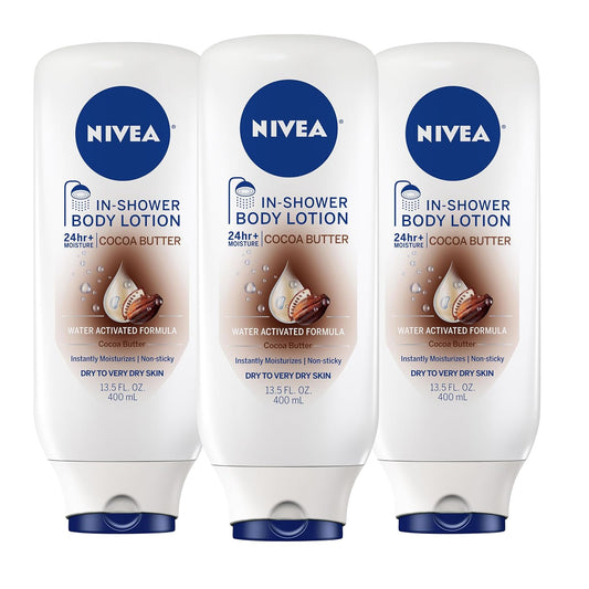 NIVEA_Cocoa_Butter_In_Shower_Lotion,_Water_Activated_In_Shower_Moisturizer_for_Dry_Skin_to_Very_Dry_Skin,_13.5_FL_OZ,_Pack_of_3