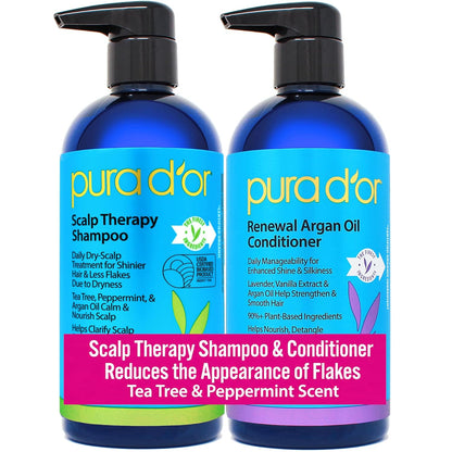 PURA_D'OR_Scalp_Therapy_Shampoo_&_Conditioner_Set_(16oz_x_2)_Dry,_Itchy_Scalp-Hydrates_&_Nourishes_Hair_w/Tea_Tree,_Peppermint,_Argan_Oil_&_Biotin,_All_Hair_Type,_Men_Women_(Packaging_Varies)