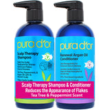 PURA D'OR Scalp Therapy Shampoo & Conditioner Set (16oz x 2) Dry, Itchy Scalp-Hydrates & Nourishes Hair w/Tea Tree, Peppermint, Argan Oil & Biotin, All Hair Type, Men Women (Packaging Varies)
