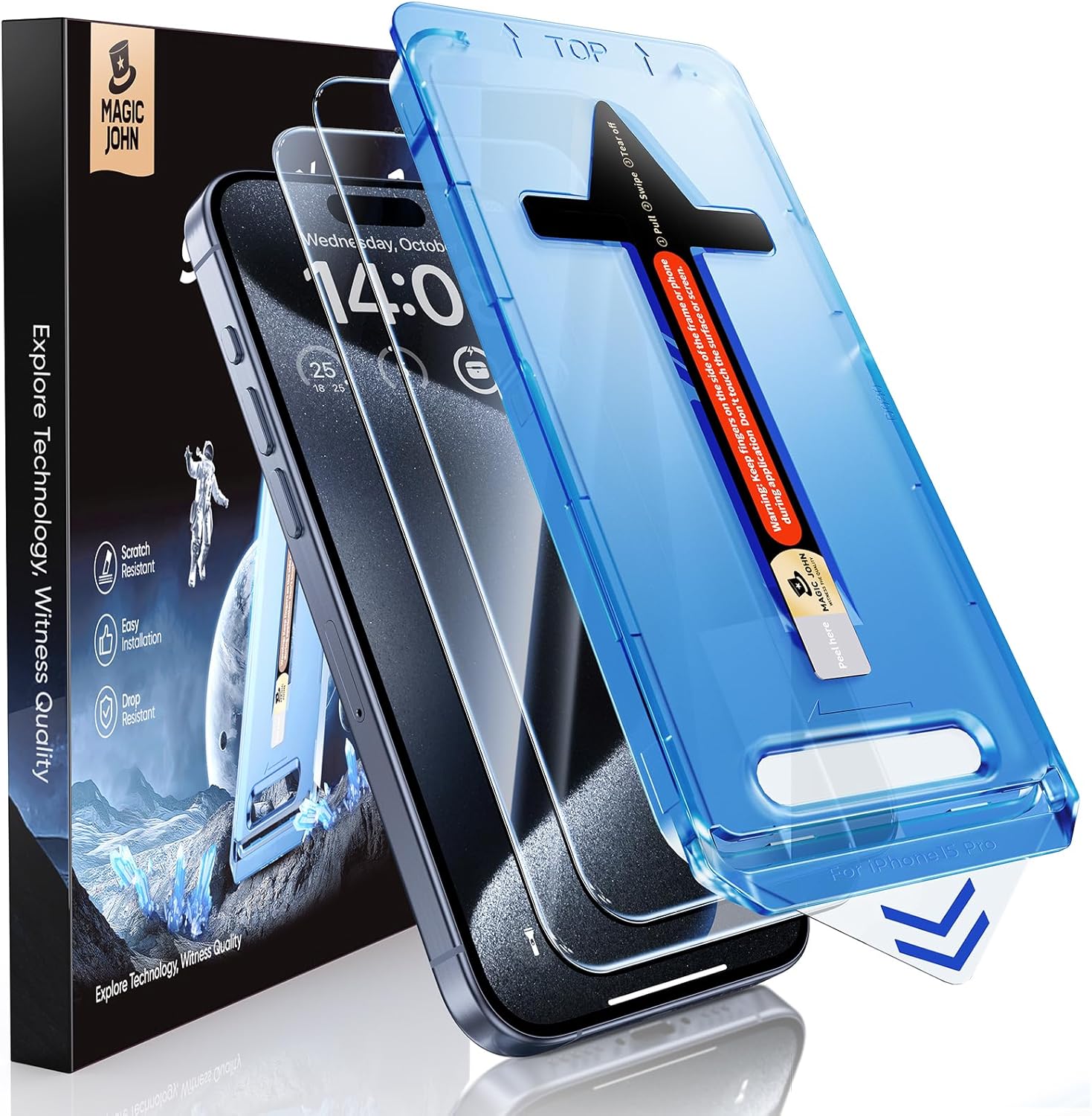 MAGIC_JOHN_2_Pack_for_iPhone_15_Pro_(6.1_inch)_Tempered_Glass_Screen_Protector,_Auto_Dust-Elimination_Installation,_Bubble_Free,_Dynamic_Island_Compatible,_HD_Clear,_Easy_Installation