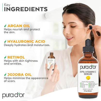 PURA_D'OR_20%_Vitamin_C_Facial_Serum_4_Oz_Antioxidant_Blend_w/Retinol,_Hyaluronic_Acid,_Vitamin_E,_Ferulic_Acid_-_Hydrating_Lightweight_Skincare_Formula_-_Men_Women_Daily_Use_After_Bath_Oil_Skin_Care