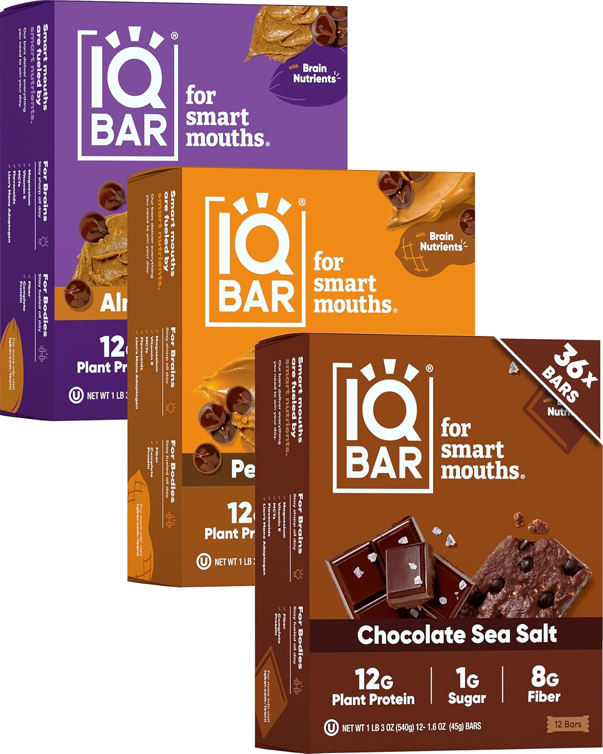 IQBAR_Clean_Plant_Protein_Bars_-_Chocolate_Lovers_Variety_-_36_Count_-_Keto,_Vegan,_High_Fiber,_Gluten_and_Dairy_Free,_Low_Sugar_Snack_-_Brain_and_Body_Nutrients_for_Focus,_Energy,_Meal_Replacement