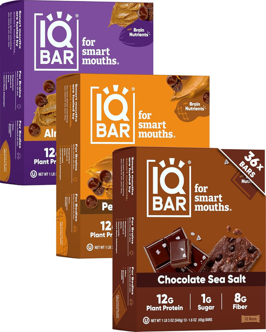 IQBAR_Clean_Plant_Protein_Bars_-_Chocolate_Lovers_Variety_-_36_Count_-_Keto,_Vegan,_High_Fiber,_Gluten_and_Dairy_Free,_Low_Sugar_Snack_-_Brain_and_Body_Nutrients_for_Focus,_Energy,_Meal_Replacement