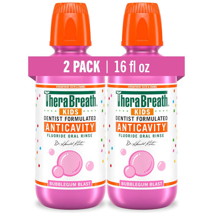 TheraBreath_Kids_Anticavity_Fluoride_Oral_Rinse,_Strengthens_Teeth_&_Enamel,_Alcohol_Free_&_Dye_Free,_Certified_Organic_Bubblegum_Blast_Flavor,_16_Fl_Oz,_2-Pack