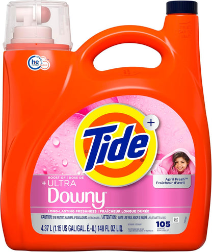 Tide_Plus_Boost_of_Ultra_Downy_Liquid_Laundry_Detergent,_April_Fresh_Scent,_148_fl_oz,_105_Loads,_Laundry_Detergent_Liquid_with_Long-Lasting_Freshness