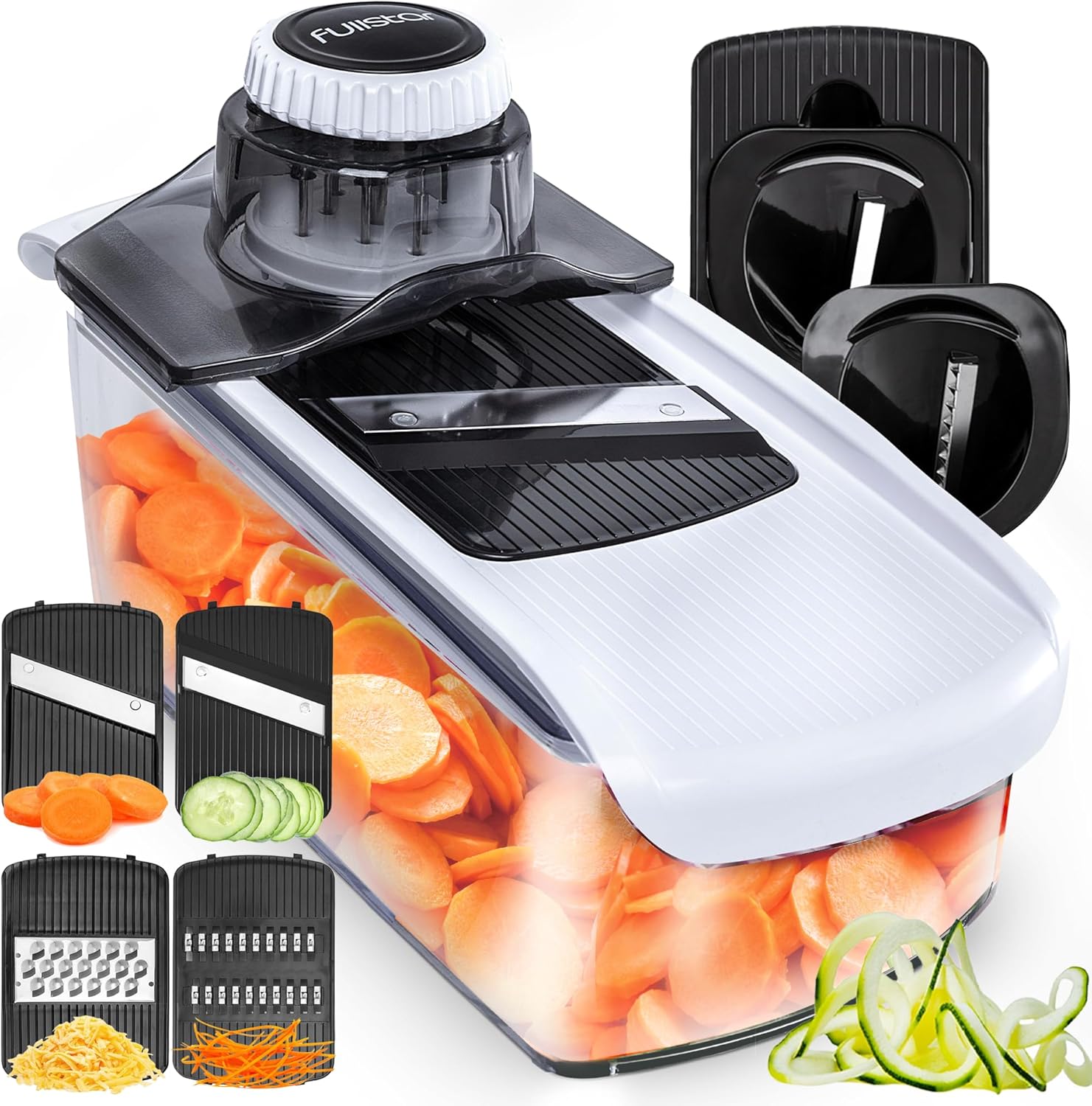 Fullstar_Mandoline_Slicer_for_Kitchen,_Fruit_Cutter,_Cheese_Grater,_Cucumber_Slicer,_Veggie_Spiralizer,_Food_Cutter_&_Kitchen_Gadgets_&_Gifts_with_Safety_Glove_(6_in_1,_White)