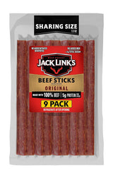 Jack Link's Beef Sticks, Original Flavor Meat Snack Stick - Protein Snack, Meat Stick, Made with 100% Beef, Keto Friendly - 7.2 Oz.