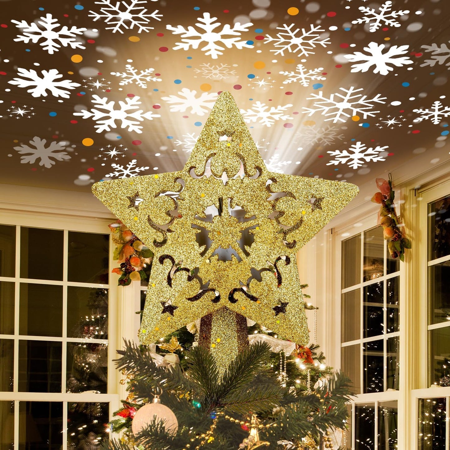 Christmas_Tree_Topper_Star_Lighted_with_LED_Rotating_Silver_Snowflake_Projector,_Plug_in_Christmas_Star_Tree_Topper_Ornament_3D_Glitter_Projection_for_Indoor_Office_Party_Holiday_Xmas_Decorations
