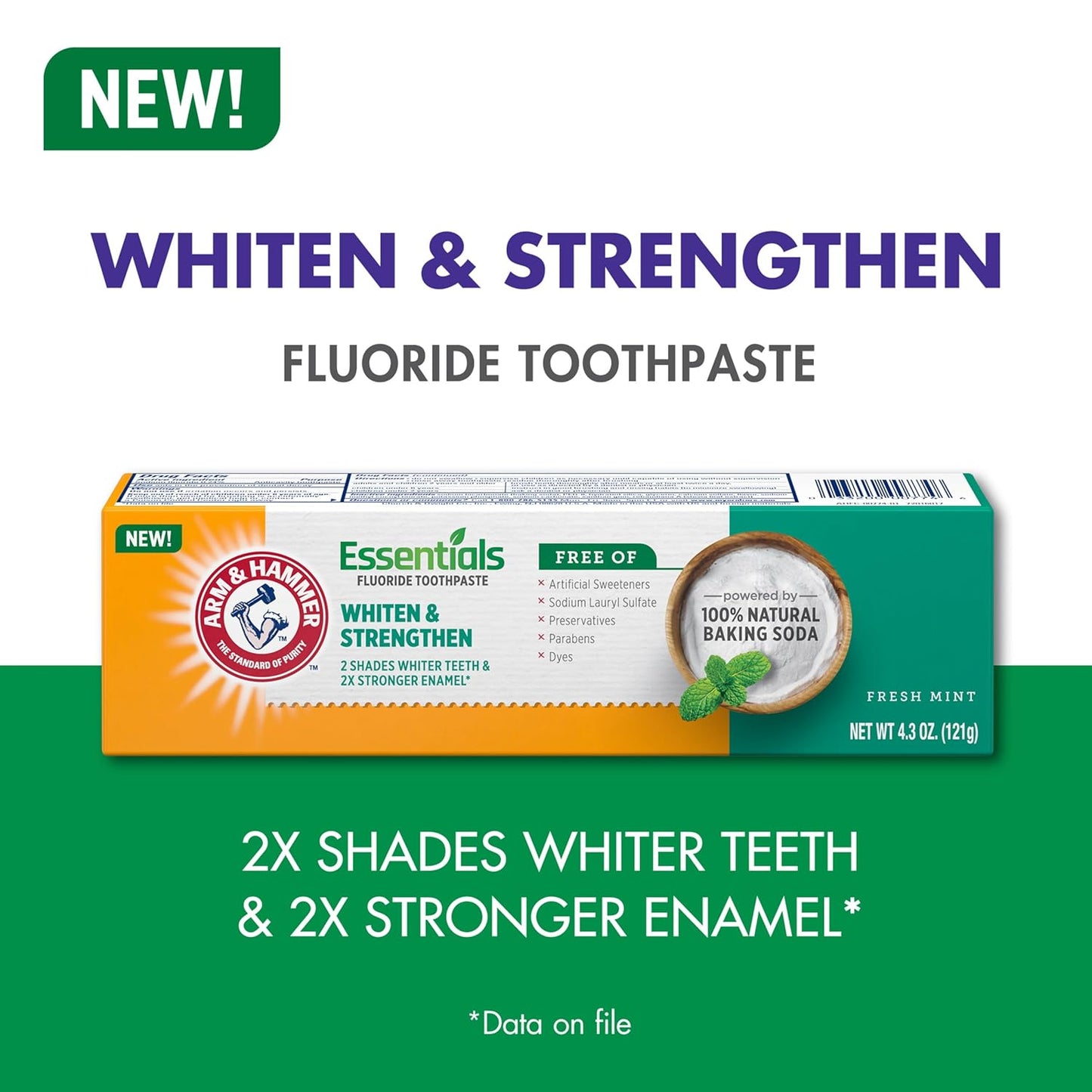 ARM_&_HAMMER_Essentials_Whiten_&_Strengthen_Fluoride_Toothpaste-4_Pack_of_4.3oz_Tubes,_Fresh_Mint-_100%_Natural_Baking_Soda-_Fluoride_Toothpaste