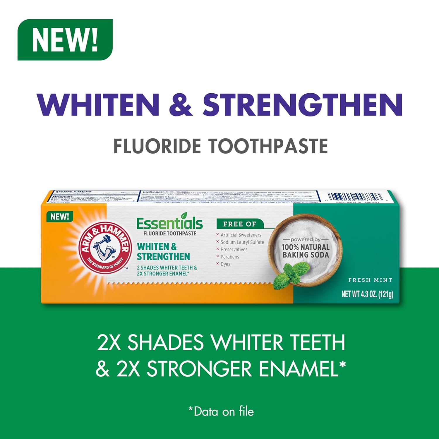 ARM_&_HAMMER_Essentials_Whiten_&_Strengthen_Fluoride_Toothpaste-4_Pack_of_4.3oz_Tubes,_Fresh_Mint-_100%_Natural_Baking_Soda-_Fluoride_Toothpaste