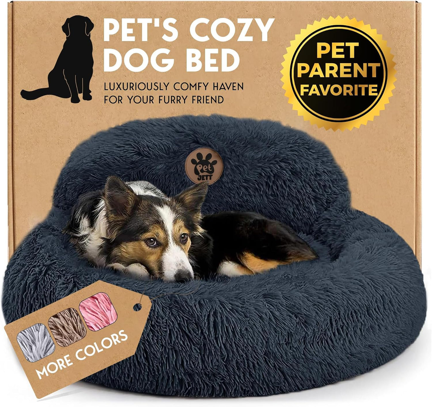 PetJett_Calming_Dog_Bed_Medium_Size_Dog_-_30''_Donut_Bed,_Washable_Dog_Bed,_Anti-Slip_&_Super_Soft_Fluffy_Plush_Round_Dog_Bed,_Anti-Anxiety_Premium_Comfort_Pet_Bed,_Fits_Dogs_Upto_45_lbs_-_Dark_Grey
