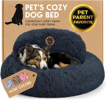PetJett_Calming_Dog_Bed_Medium_Size_Dog_-_30''_Donut_Bed,_Washable_Dog_Bed,_Anti-Slip_&_Super_Soft_Fluffy_Plush_Round_Dog_Bed,_Anti-Anxiety_Premium_Comfort_Pet_Bed,_Fits_Dogs_Upto_45_lbs_-_Dark_Grey