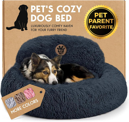 PetJett_Calming_Dog_Bed_Medium_Size_Dog_-_30''_Donut_Bed,_Washable_Dog_Bed,_Anti-Slip_&_Super_Soft_Fluffy_Plush_Round_Dog_Bed,_Anti-Anxiety_Premium_Comfort_Pet_Bed,_Fits_Dogs_Upto_45_lbs_-_Dark_Grey