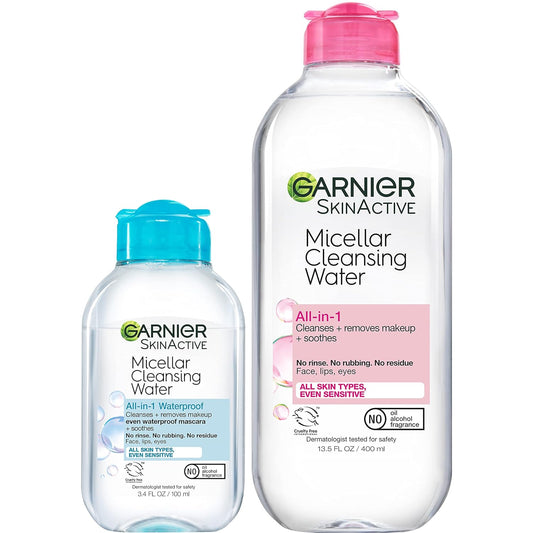 Garnier_Micellar_Cleansing_Water,_For_All_Skin_Types,_13.5_fl_oz_+_Micellar_Cleansing_Water,_For_Waterproof_Makeup,_3.4_fl_oz