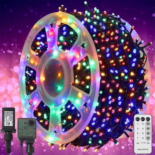 WATERGLIDE_1000_LED_Christmas_String_Lights,_328_FT_Green_Wire_LED_Decorative_Fairy_Lights_with_Remote_&_8_Modes,_Waterproof_for_Outdoor_Xmas_Holiday_Party_Garden_Wedding_Home_Decor,_Multicolor