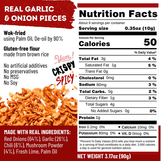 MaeMai_Medium_Spice_(SPICY)_-_Crispy_Onions_&_Garlic_Flakes_-_Crunchy_All-Purpose_Seasoning,_Keto,_Salad_Toppings,_Fried_Onions_-_Ramen,_Rice_Seasoning,_Vegan,_Gluten-free_|_3.17oz_(90g)