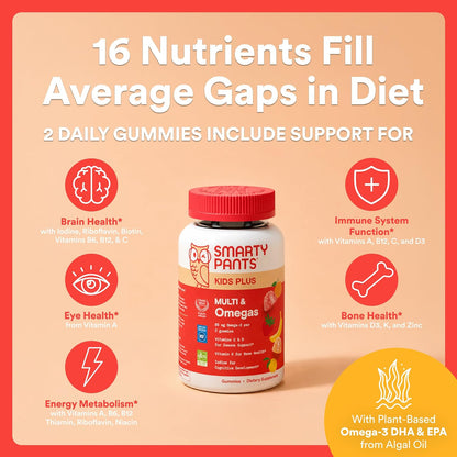 SmartyPants_Kids_Multivitamin_Gummies_with_Omega_3_DHA/EPA,_Vitamins_D3,_C,_B12,_B6,_A,_K,_and_Zinc,_Gluten_Free,_Clean_Label,_Three_Fruit_Flavors,_60_Gummies_(30_Day_Supply)