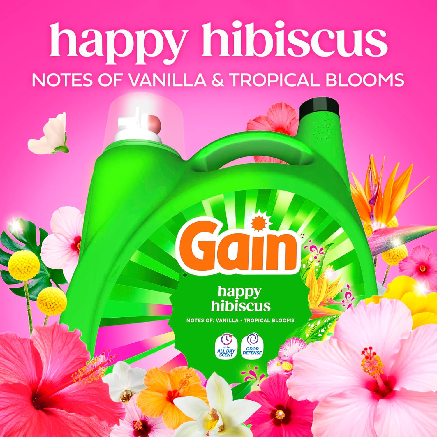 Gain_Liquid_Laundry_Detergent,_With_Odor_Defense,_Happy_Hibiscus_Scent,_Laundry_Soap_For_HE_Washing_Machines,_132_fl_oz,_100_Loads_(Packaging_May_Vary)